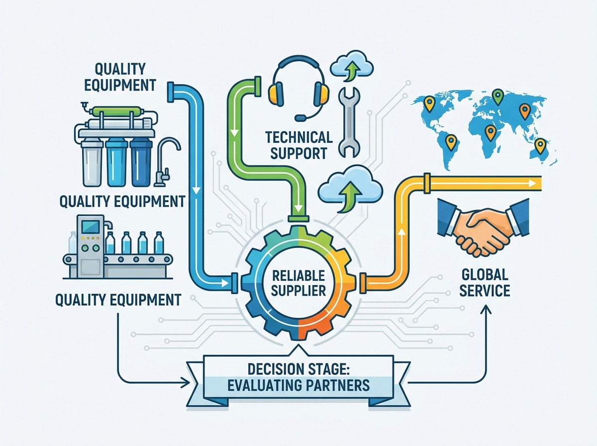 Disposition des &eacute;quipements et machines de la ligne de production d’eau potable